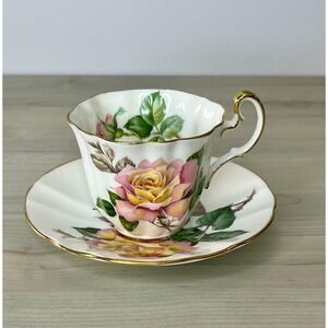 Adderley Fine Bone China England Peace Teacup and Saucer Set with Gold Rim